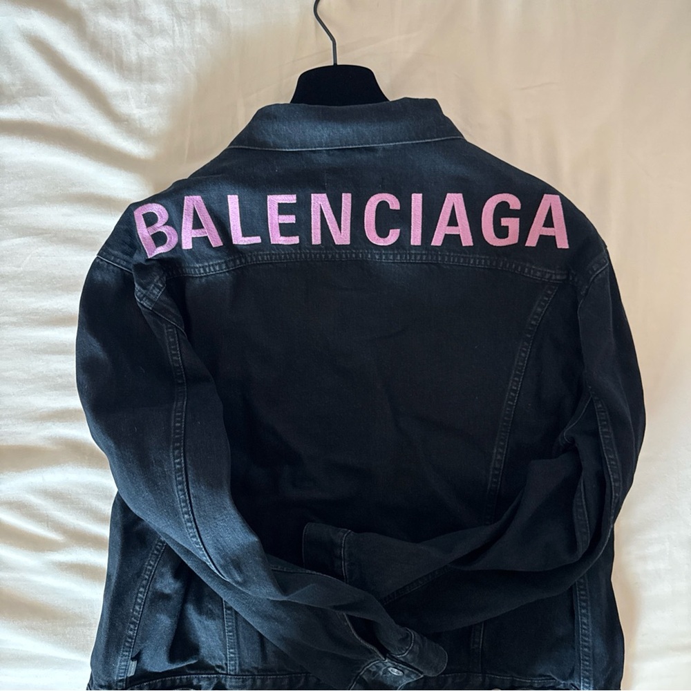 Balenciaga Denim Jacket with Pink Logo Embroidered on back